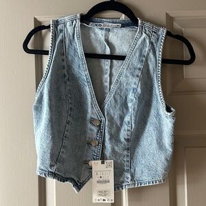 Light Wash Denim Vest with Front Buttons